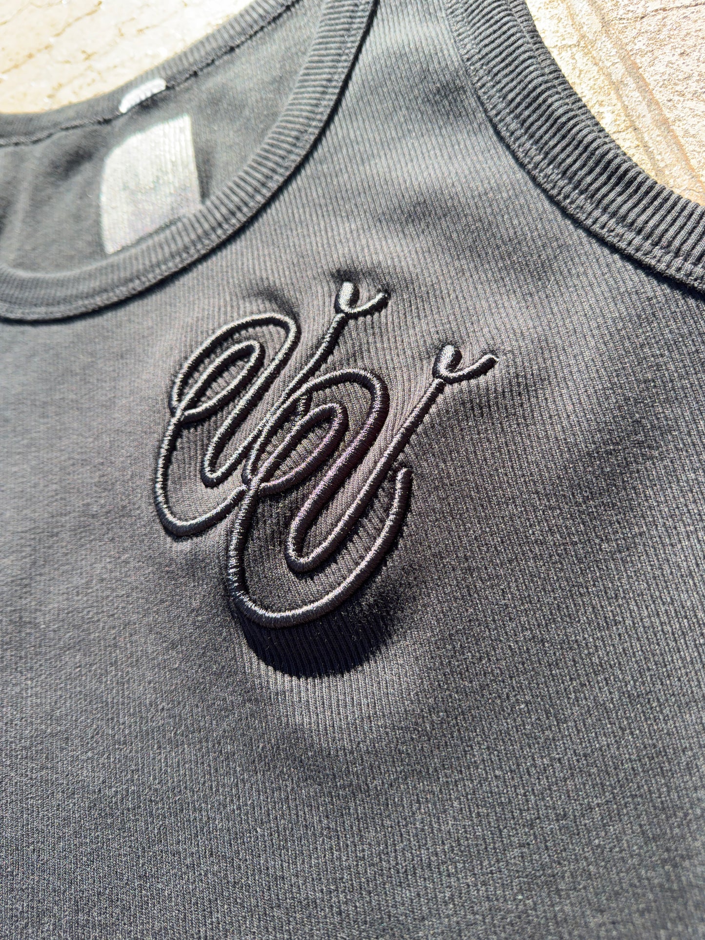 Black Embroidered Logo Muscle Shirt