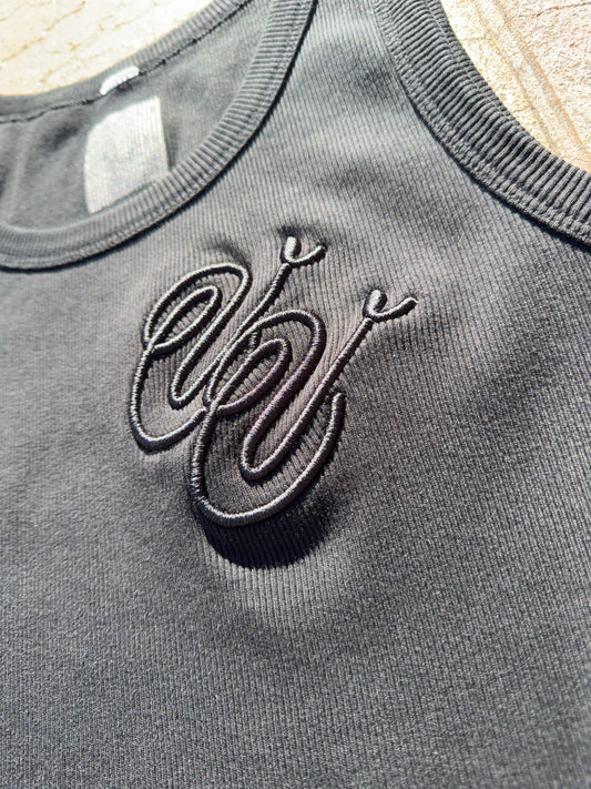 Black Embroidered Logo Muscle Shirt