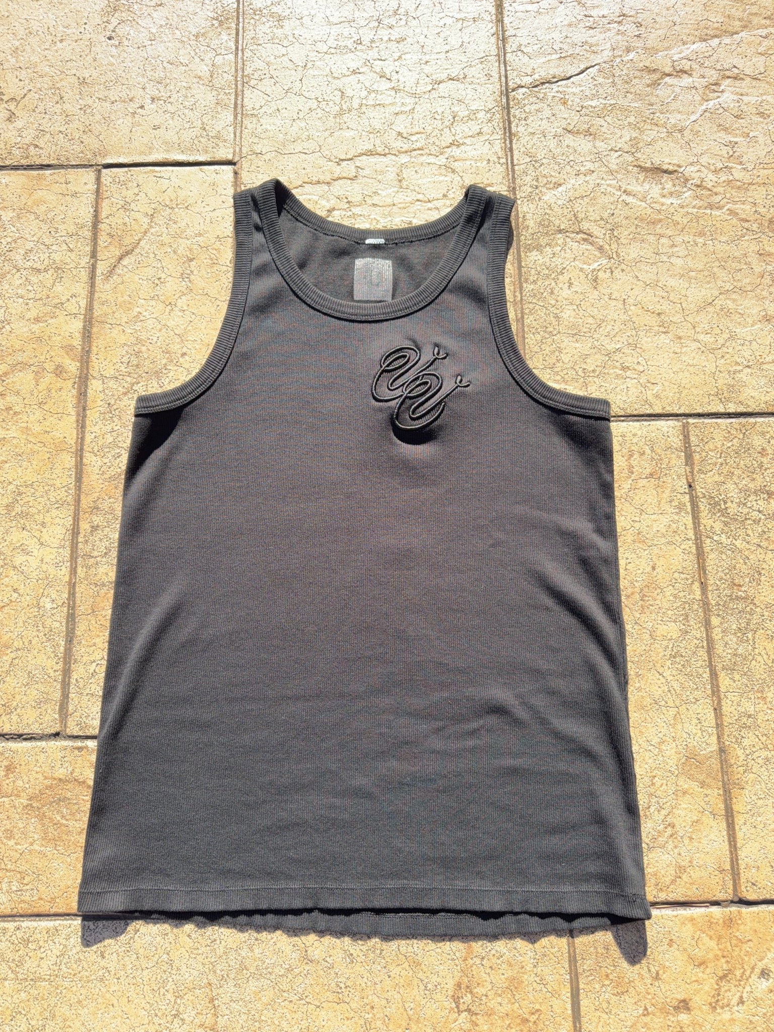 Black Embroidered Logo Muscle Shirt - Vivid Vision